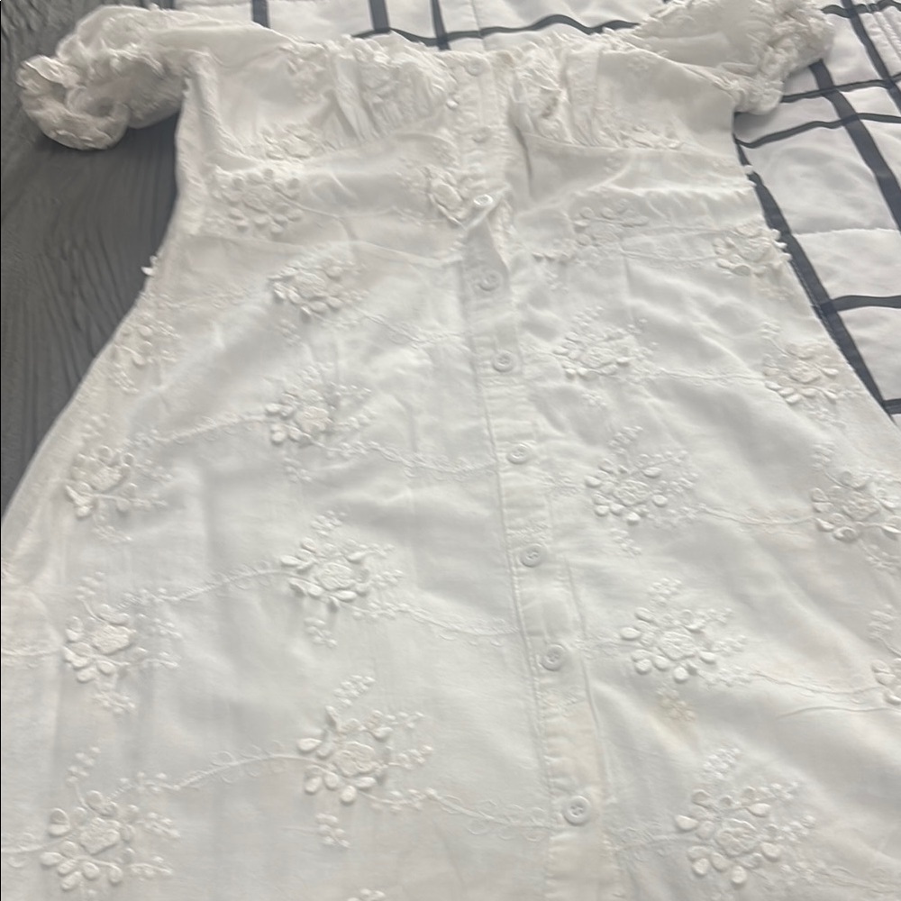 White Floral Embroidered Dress